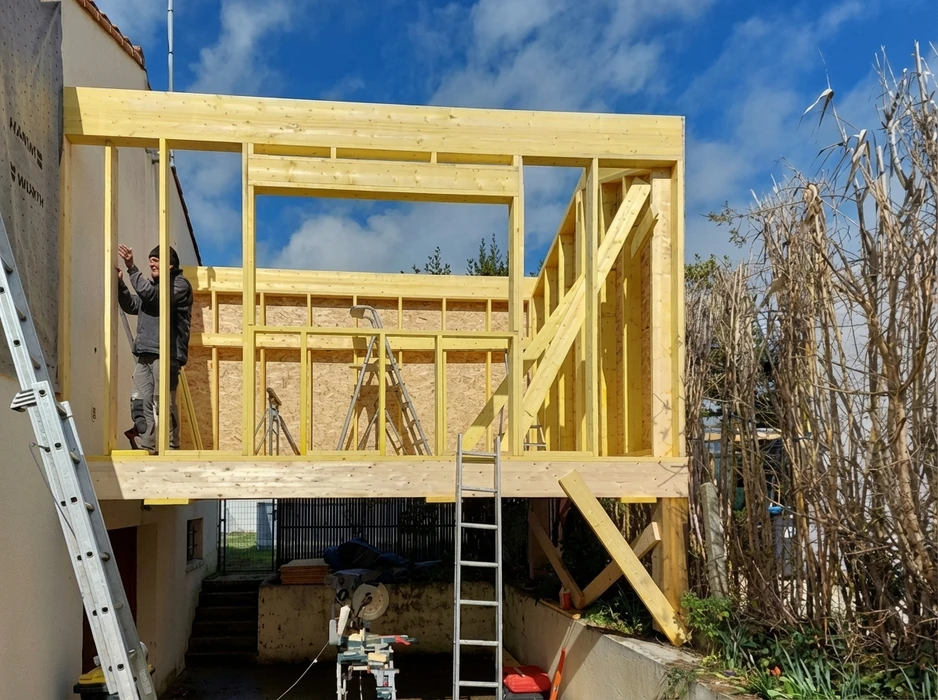 Construction d'une extension en ossature bois, vue extérieure