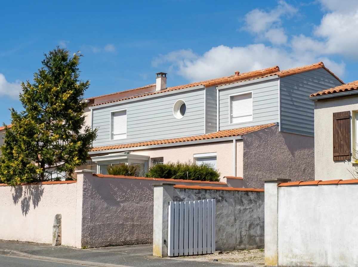 Maison individuelle avec extension en surélévation, bardage vertical blanc, tuiles canal terre cuite
